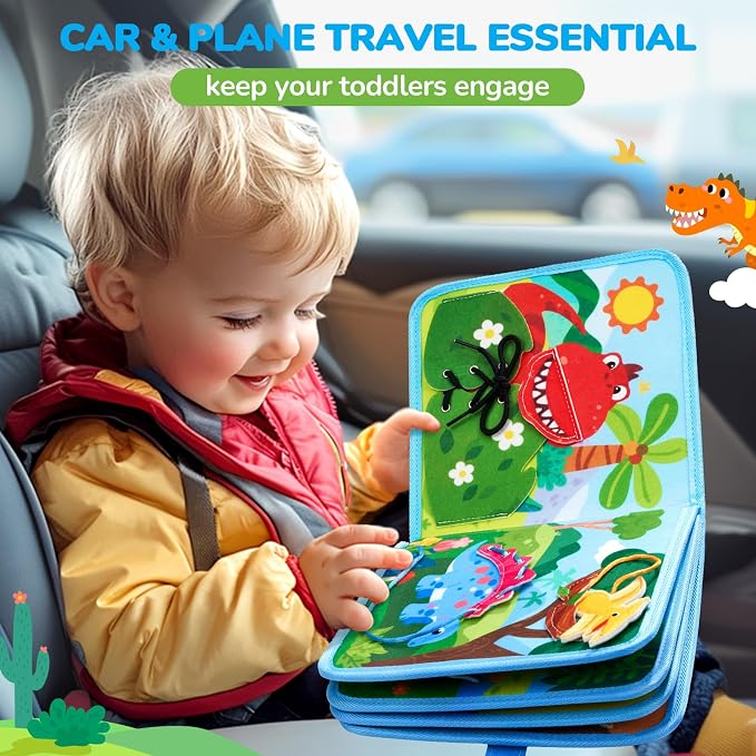 JoyCat Dinosaur Busy Book for Toddlers 3, Montessori Quiet Activity Toy - Image 4