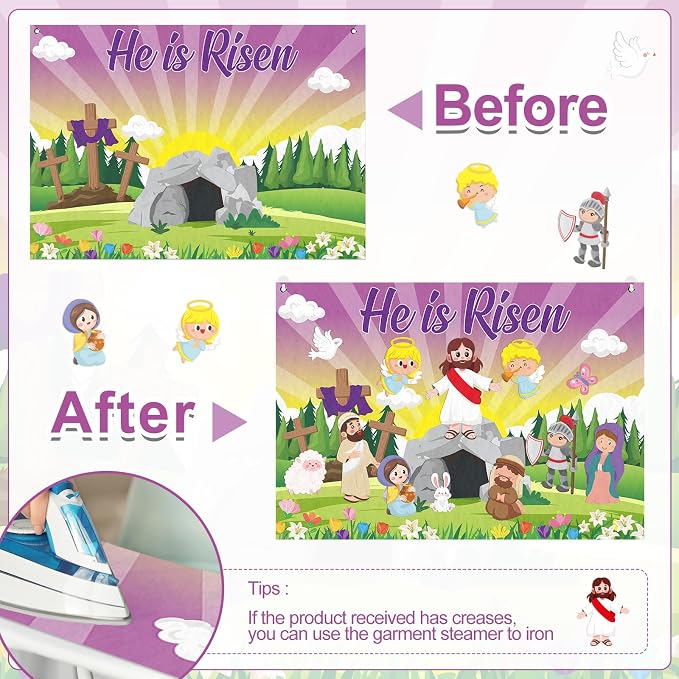 Cinrobiye Christian Easter Felt Board Set, Jesus Resurrection Story Scene with Reusable Pieces, Religious Teaching Tool Gift Set for Sunday School Classroom, Easter Basket Stuffers Party Favors - Image 3