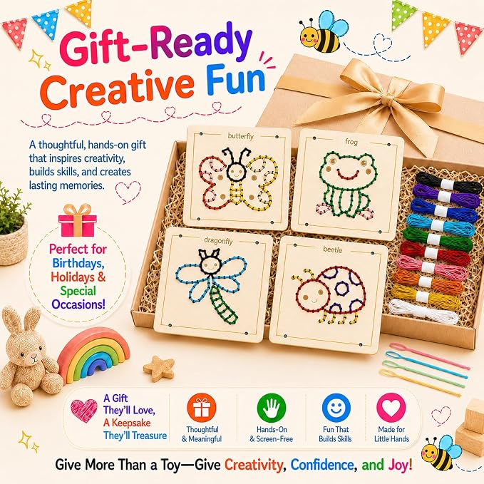 Montessori Wooden Lacing Toys for Toddlers and Kids Ages 2-4 5-7, Sewing Kit Fine Motor Skill Busy Board, Education Sensory Preschool Toy for 1 2 3 4 Year Olds, Birthday Gift for Boys and Girls - Image 5