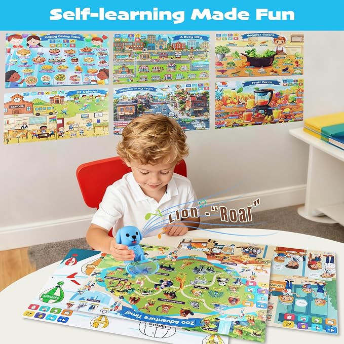 Learning Poster Mat with Talking Pen for Preschool Early Education Learning Toys, Talking Posters for Kids Grandkids, Interactive Reader Dog Sensory Autism Toys for Birthday Gifts - Image 2