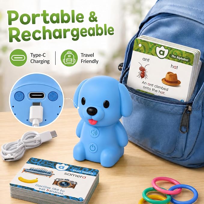 Dinosaur Interactive Reading Pen, Talking Flash Cards Learning Phonics with 73 Cards, Rechargeable, Volume Adjustable (Dog) - Image 3
