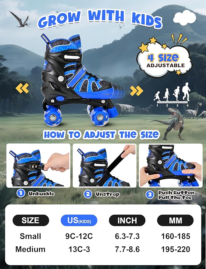 NEMONE Mermaid 4 Size Adjustable Light up Roller Skates for Girls, Purple Blue Skates for Toddlers, Beginner Kids Butterfly Roller Skates Indoor Outdoor