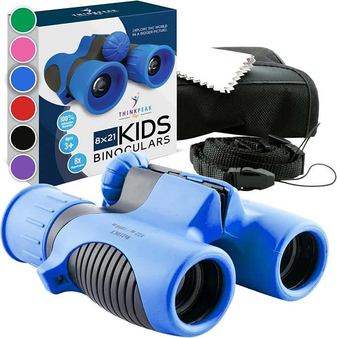 Think Peak Blue Binoculars Science Toy for Kids Ages 3-12 Years - Real Compact Outdoor Adventure & STEM Educational Nature Hiking Explorer for Bird Watching, Camping Children’s Birthday Gift by THINKPEAKTOYS