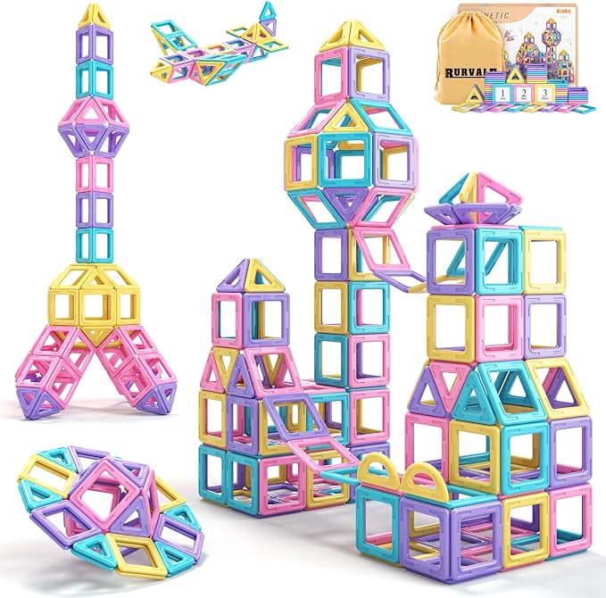 Rurvale Toddler Girl Toys, Magnetic Tiles 44pcs, Birthday Gifts Ideas for Girls Toys Age 3 4 5, Magnetic Blocks, Magnet STEM Montessori Toddler Kids Christmas Toy Gifts for 3 4 5 6 7 Year Old Girls by RURVALE