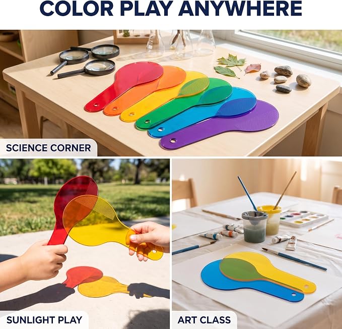 6Pcs Color Paddles, Transparent Color Paddles, Color Learning, Optics Color Filter Plate Montessori Educational Science Educational Painting Color Drawing Cognition Science Education,Color Science - Image 7