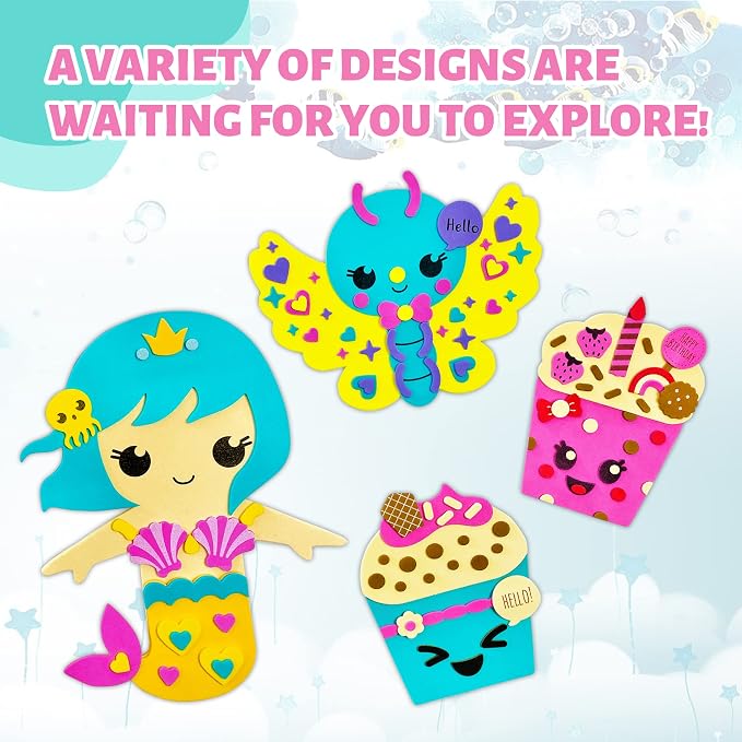 VKPI 4 Pieces EVA Foam Art Crafts Gift Kit, Creative Make Your Own Mermaids, Cartoon Foam Paper Craft Projects for Kids Ages 4+ Toddler, Preschool Learning Toy for Birthday Party Favor Supplies - Image 6