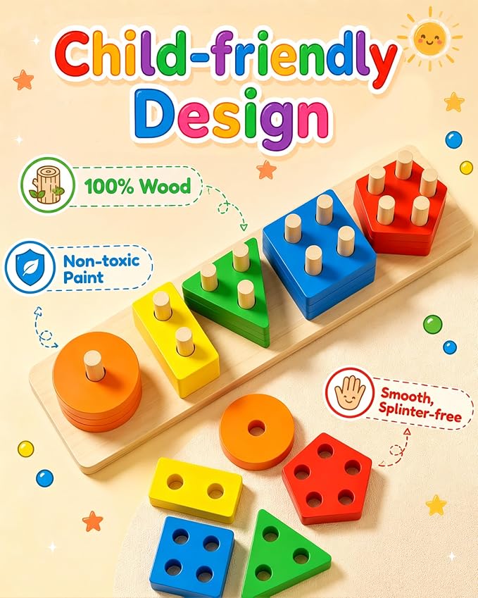 Montessori Toys for 1 2 3 Year Old Boys Girls Toddlers, Wooden Toys Gifts - Image 2