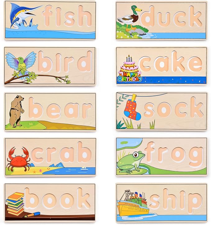 Atoylink Wooden Spell Learning Toys for 2 3 4 5 Year Old Kids Match Letter Spelling Game Board & Letters & Box, CVC Word Builder Toddler Educational Toy Kindergarten Preschool Learning Activities - Image 9