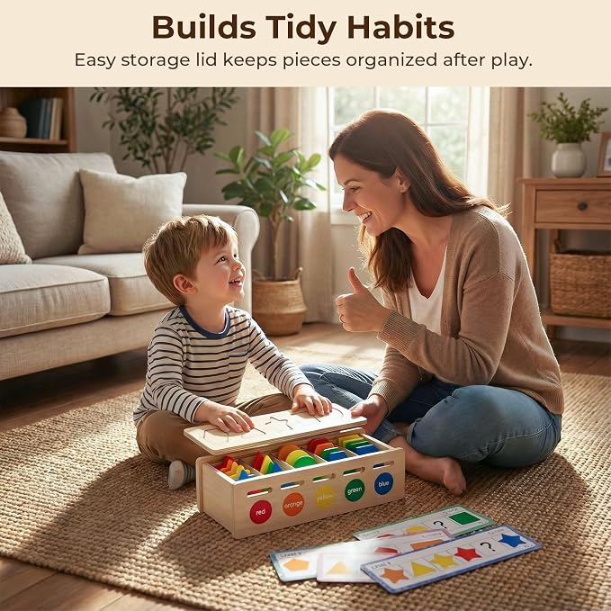LovesTown 3-in-1 Wooden Shape Color Sorter Box with Logic Cards - Image 6