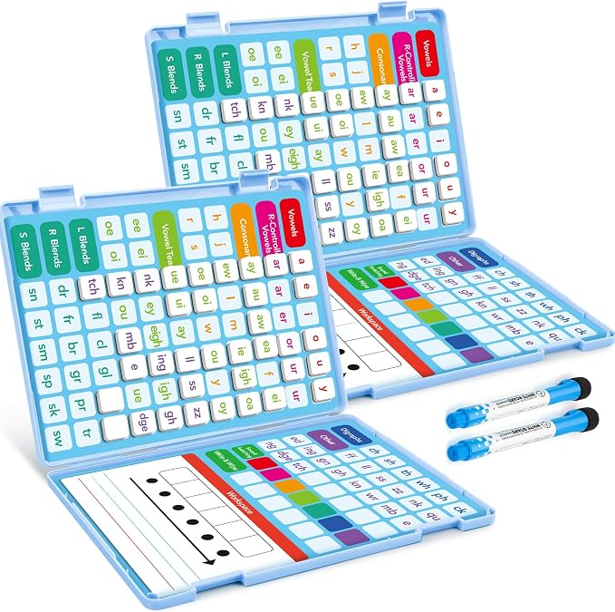 Aizweb 2 Pack Phonics Letter Tiles Set,All-in-one Phonics Kit,Reading &Spelling Games with Dry-Erase Boards&Storage Case,Phonics Games for Preschool& Kindergarten Classroom Learning by AIZWEB