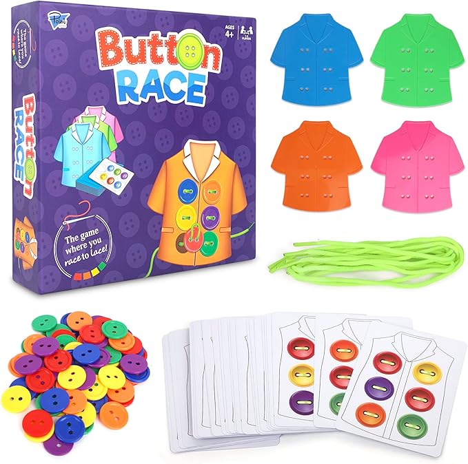 Point Games Lacing Cards Sequence Game - Threading. Sewing, Button Lace Occupational Therapy Toy, Boys & Girls Fine Motor Toys, Educational Preschool Games for Kids Ages 4+ by PointGames