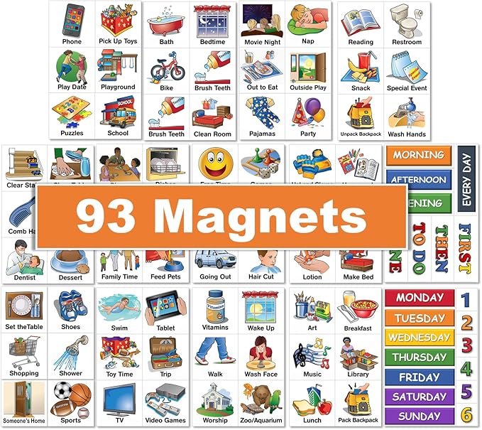 SchKIDules 93-Pc Magnet Set for Kids Visual Schedules (Home Collection) | Daily Routines, Chores, ADHD Help |72 Activity Icons + 21 Headings | Use on Any Magnetic Surface - Image 4