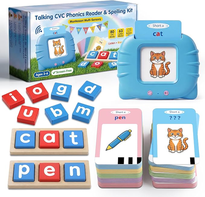 Talking Flash Cards & CVC Word Blocks Phonics Game Set for Toddlers by SINOOMEPhonicsFlashCards