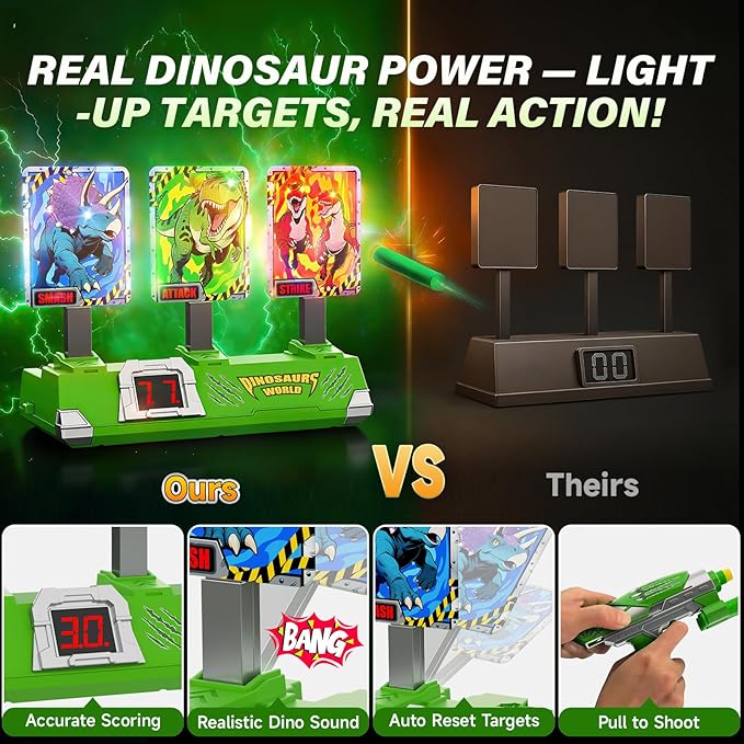 Toys for Boys Age 3-12, Kid Toys, 3 Dinosaur-Themed & 3 Dino Flashing Lights & Dino Claw Launcher, Fun Auto Reset Electronic Scoring Game with Sounds,3 4 5 6 7 8 9 10 11 12 Year Old Boy Birthday Gifts
