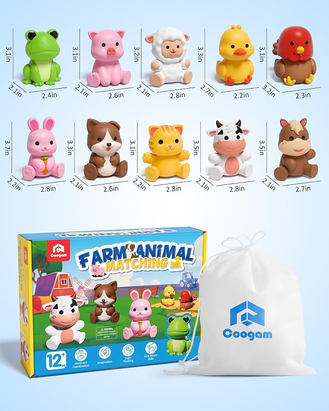 Coogam 10Pcs Farm Animal Matching Toys, Fine Motor Sorting Games for Kids Age 1-3, Montessori Learning Sensory Fidget Toy Gift for Baby Shower Bath Birthday - Image 7