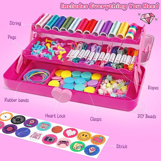 Hewaurorion Friendship Bracelet Making Kit Toys, Arts and Crafts String Maker Tool for Kids Ages 8-12, Bracelet DIY Christmas Birthday Present Gifts for Teen Girls (Rose)