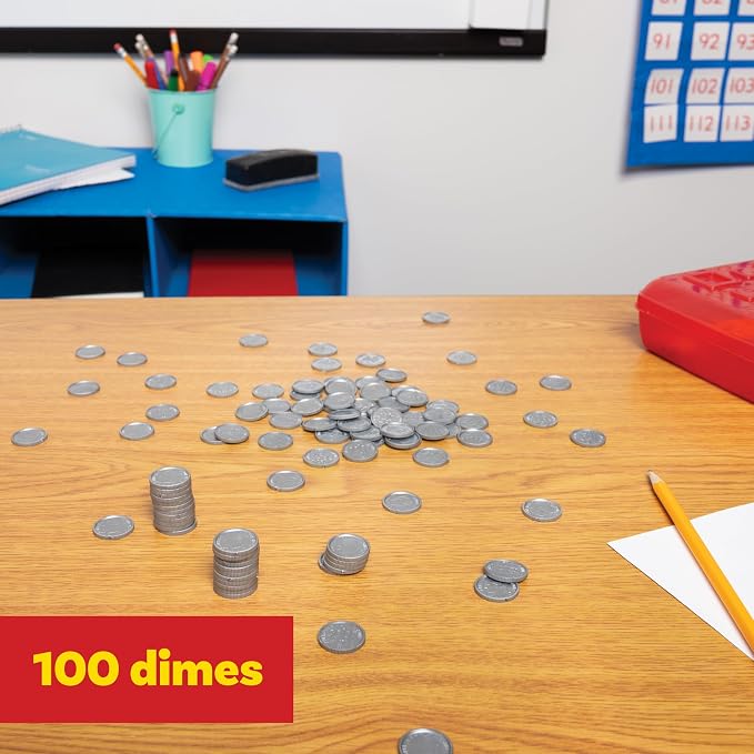 Learning Advantage Play Dimes, Set of 100 Plastic Coins - Image 2