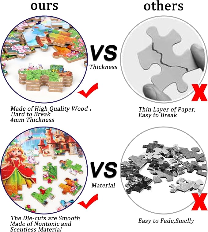 LELEMON 60 Pieces Jigsaw Puzzles for Kids Ages 4-8 Princess and Unicorns Puzzles Boys Girls Children Learning Educational Puzzles Portable Box Pack Toy - Image 3