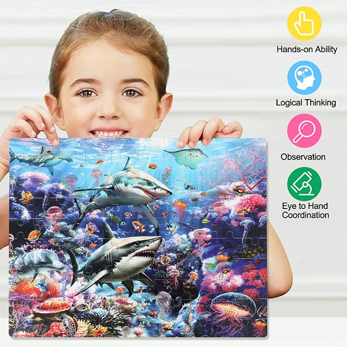 LELEMON Puzzles for Kids Ages 4-6 6-8 8-10 100 Pieces Jigsaw Puzzles for Kids Underwater World Ocean Learning Educational Puzzles Portable Box Pack Toy for Boys and Girls - Image 5