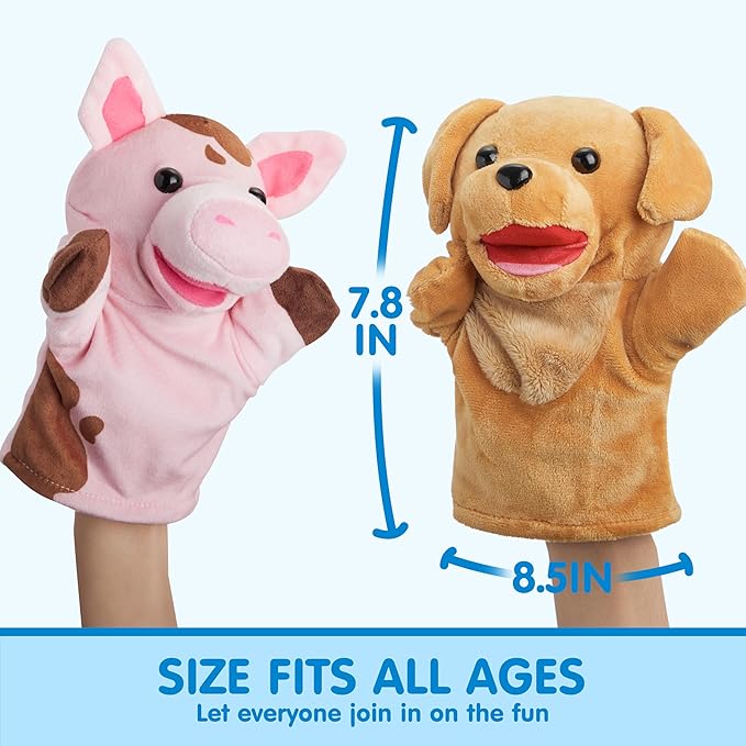 JOYIN 6Pcs Kids Hand Puppet Set with Working Mouth, Toddler Plush Toy Includes Pig, Sheep, Dairy Cow, Dog, Goat, and Horse for Show Theater, Birthday Gifts for Boys Girls, Gifts for Christmas