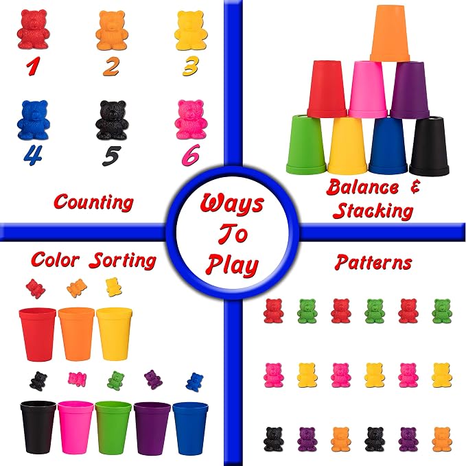 Driddle Colorful Counting Bears with Matching Cups - 80 Bears - Sort, Count & Color Recognition Learning Toy for Toddler & Kids - Montessori Education - Preschool Game - Image 6