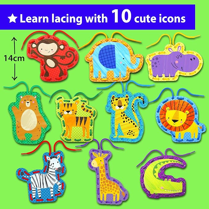 KRAFUN Safari Animal Lacing Cards Age 3+ | 10 Projects (Lion, Zebra) - Image 3