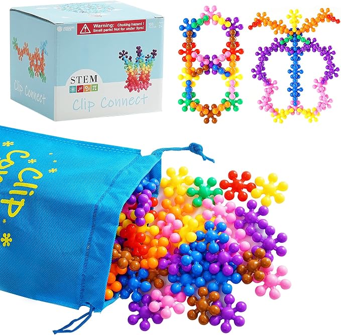 Clip Connect 120 Piece Building Blocks | Diameter 1.26", STEM Building Toys Set Kindergarten Math Manipulatives for Kids Boys Girls, Educational Preschool Toys Activities Homeschool Supplies by Chichalk