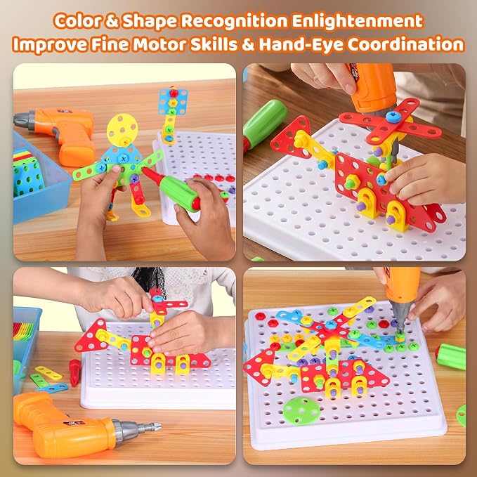 STEM Drill & Build Kit for Kids Ages 3-8 | Electric Toy Drill with 193+ Pieces (Screws, Nuts, Rainbow Fasteners) | Creative Design Construction Toys for Boys Girls | Gift for Birthdays, Christmas - Image 5