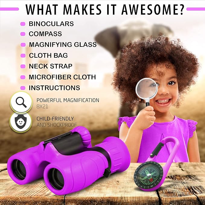 Binoculars for Kids – Perfect Toy for Little Boys and Girls – Extensive Set Incl. Magnifying Glass & Compass – Powerful Magnification 8X21 – 3 to 12 Year Old Kids for Toddler - Image 3