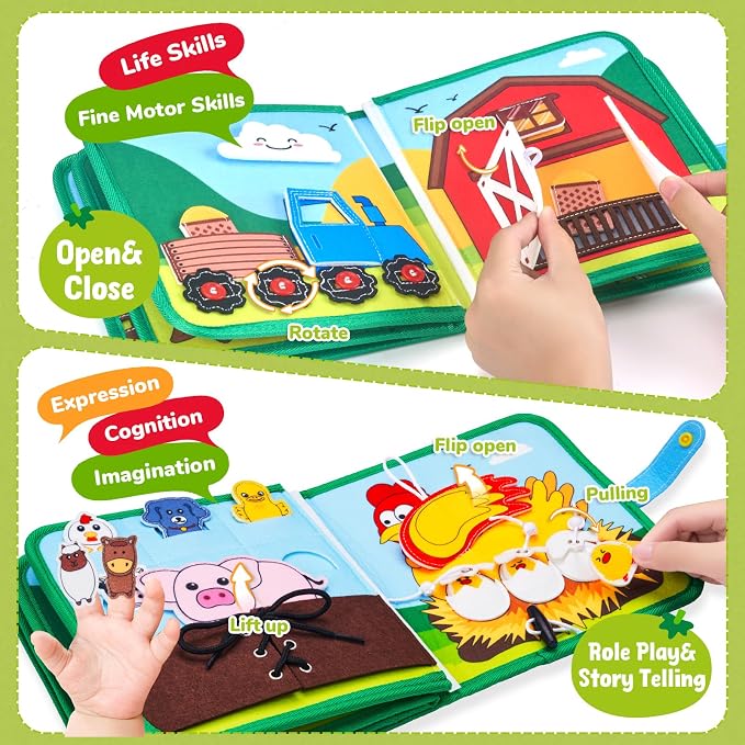 JoyCat Farm Busy Book for Toddlers 3 Year Old, Montessori Quiet Book - Image 3