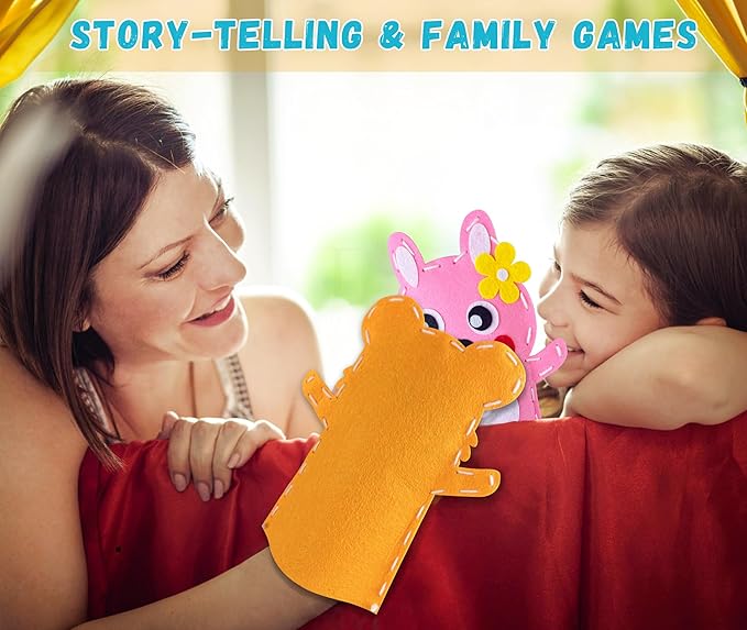Animal Hand Puppet Crafts Kit for Kids 8pcs Sewing Kits for Girls 4-9 Felt DIY Sewing Projects Toddler Activities Story Telling Pretend Play Party Favors Toys