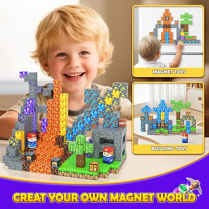 Toyvimo Magnetic Blocks 100PCS Kids Toys Magnetic Building Blocks Build Mine Magnet World Craft Cubes Boys Toys Ages 3-5 4-6 5-7 6-8, 3-12 Year Old Boy Birthday Gifts - Image 6