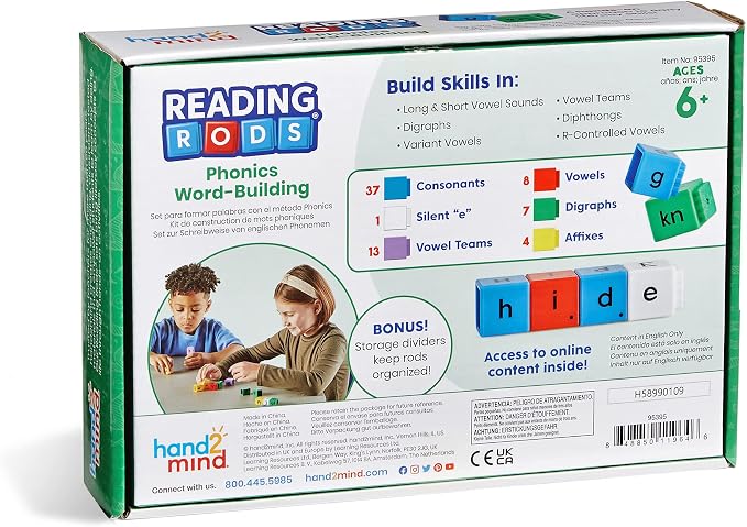 hand2mind Reading Rods Phonics Word-Building, Word Building Activities, Spelling Toys, Montessori Alphabet Letters, Reading Tools for Kids, Science of Reading Manipulatives, Phonemic Awareness - Image 10