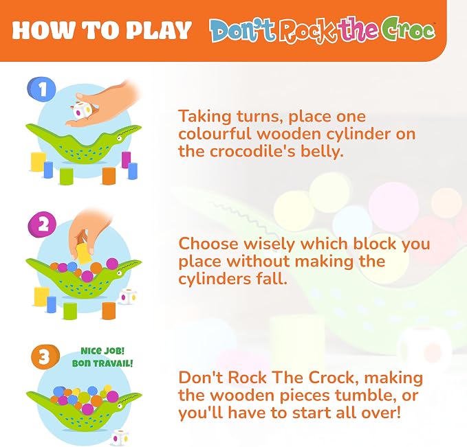 FoxMind Games Don't Rock The Croc, Toddler Boy Girl Games, Kids Games 3-5, Multiplayer 3 Year Old Board Games for Family Fun - Image 4