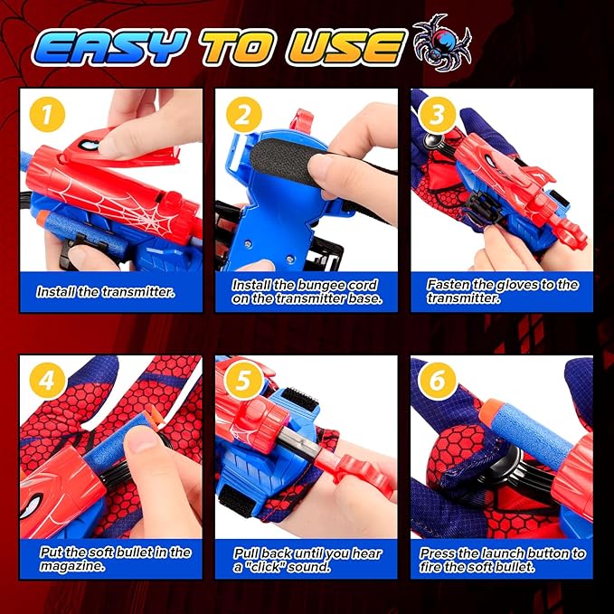 Superhero Web Shooters for Kids Age 3-7, Adjustable Wrist Launcher Slinging Toy Set with 20 Darts, Ideal Birthday for Boys & Girls Imaginative Role-Playing Costume Accessory