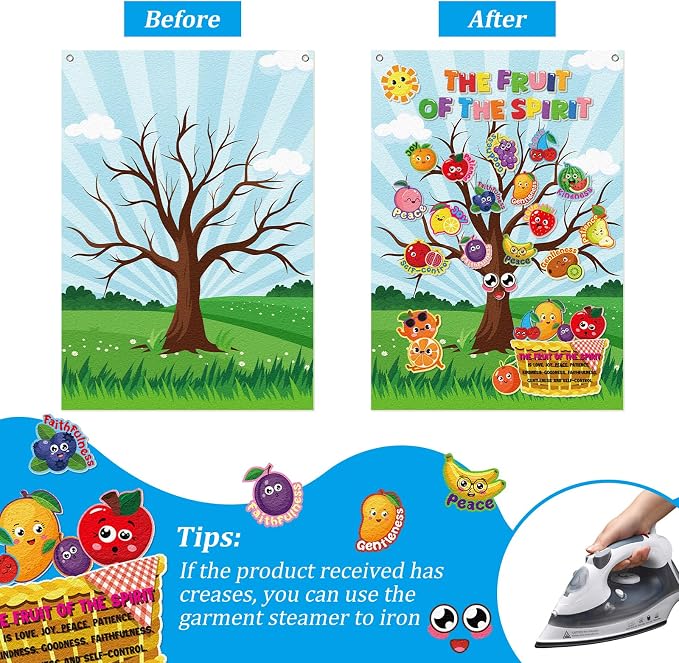 Cinrobiye Fruit of The Spirit Felt Bulletin Board Make Your Own Fruit of the Spirit Tree Crafts DIY Christian Bible Scene Set for Church VBS Sunday School Classroom Activities - Image 3