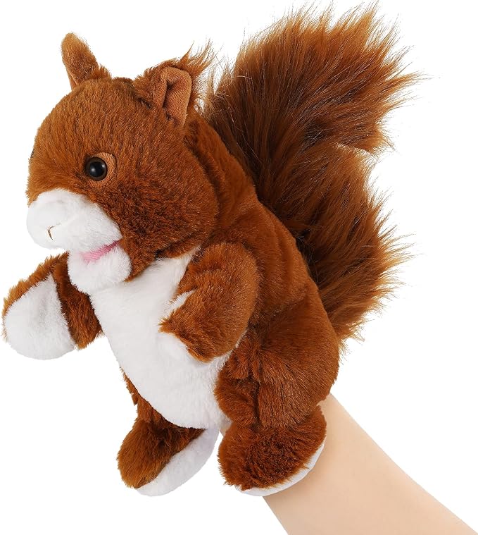Animal Hand Puppets 11 Inch Sea Turtle Plush Dinosaur Animals Hand Puppet Toys Role-Play Toy Puppets for Kids Storytelling Imaginative Pretend Play Teaching Preschool(Squirrel)