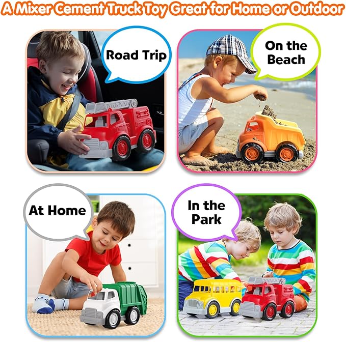 PLAY Eco-Friendly Cement Mixer Toy Truck, [USDA Certified] No BPA/Phthalate/PVC, Recycled Bioplastic Construction Vehicle Gift for Boy Girl, Fine Motor Skills Car Toys