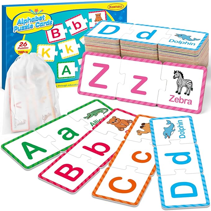 Kasfalci Alphabet Puzzle Flash Cards, Back to School Supplies, 78 PCS ABC Flashcards for Kids, Alphabet Learning Toys for Toddlers, Preschool Kindergarten Activities Classroom Must Haves by Kasfalci