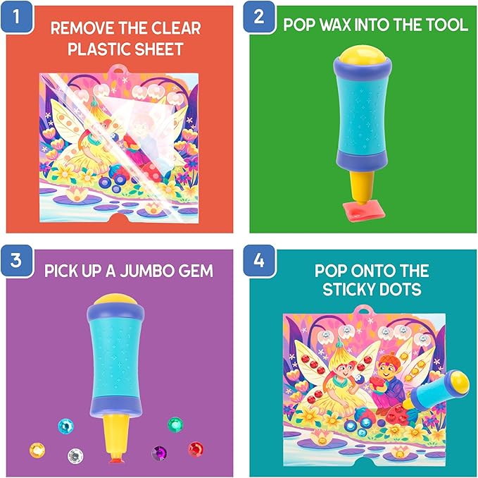 Educational Insights Jumbo Gem Kit - DIY Crafts for Kids Ages 4-8, Mess Free Toddler Arts and Crafts, Diamond Painting Kits for Kids 5-7, Beginner Paint By Gem Art Kits, Sticker Diamond Craft Kit - Image 3