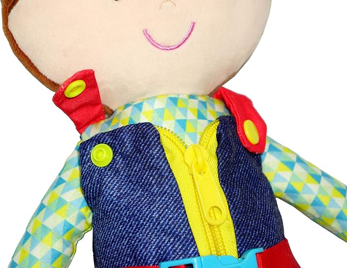 June Garden 15.5" Dressy Friends Lucas - Educational Stuffed Plush Doll for Kids and Toddlers 2 Years and Up - Montessori Buckle Soft Toy - Image 3