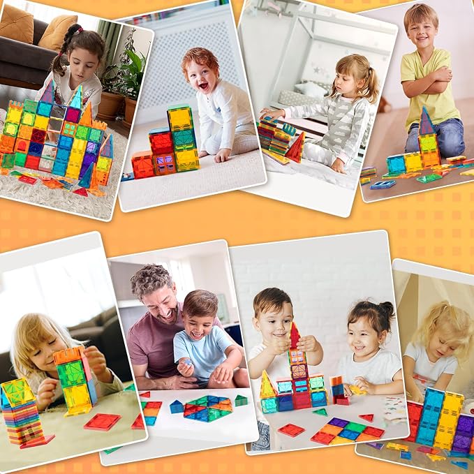 FNJO Magnetic Tiles, 64 PCS Magnetic Building Blocks, Magnets Building Set, STEM Toys for Kids Boys and Girls Creative and Inspirational - Image 7
