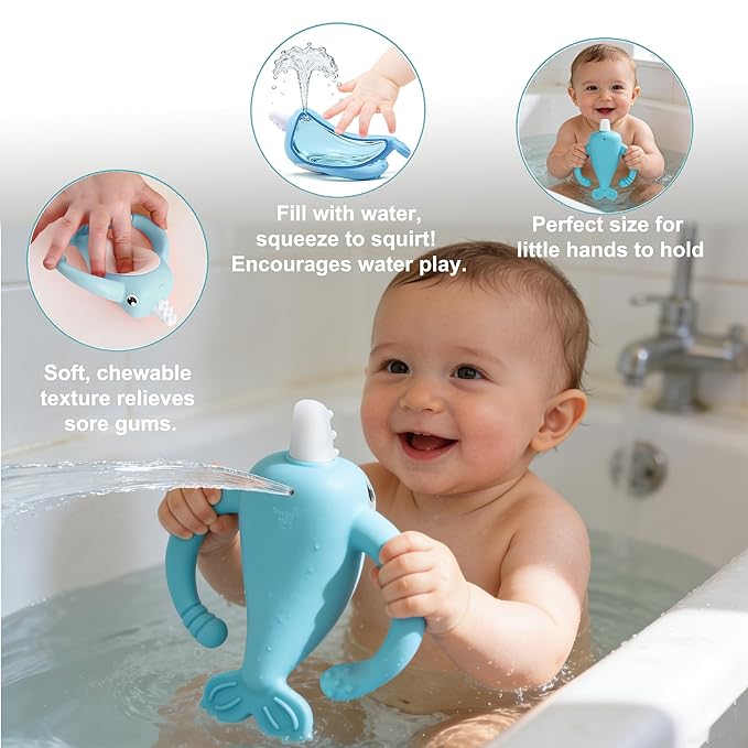 Smily Mia Narwhal Silicone Baby Teething Toys for 3-6 6-12 Months, Teething Relief Toys, Food Grade Silicone Teether Baby Toys, Sensory Toys for Teething Babies, Baby Essential, BPA Free, Blue
