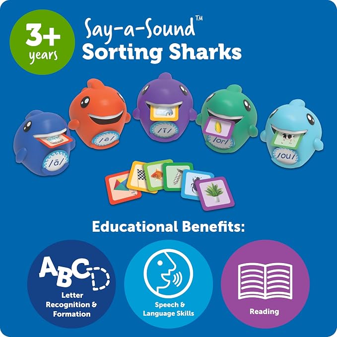 Learning Resources Say-a-Sound Sorting Sharks - Montessori Toys, Kindergarten Learning Activities, Phonemic Awareness Flash Cards, Dyslexia Tools for Kids, Speech Therapy Materials, Learn to Read - Image 5