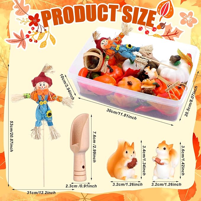 Beeveer 94 Pcs Fall Sensory Bin Fillers for Kids Fall Thanksgiving Fine Motor Toys Autumn Counting Sorting Toy with Leaves Squirrels Pumpkins Scarecrow Pine Cones for Preschool Education Activities - Image 2