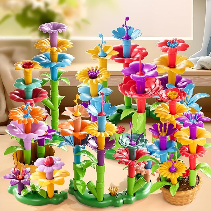 81 Pcs 3 Year Old Girl Gifts,Flower Garden Building Toy Set Toddlers Toys Gifts Best Educational Learning Fine DIY Crafts Stem Construction Stacking Kit,for 3 4 5 6 7 Year Kids Birthday