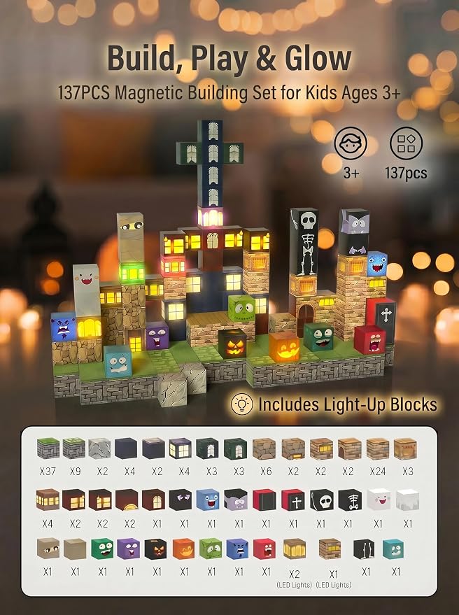 Veecafiodi 137PCS Magnetic Building Blocks with Lights, Magnetic Blocks Building Set for Kids Ages 4-8, STEM Building Toys for Boys Girls, Birthday Gift - Image 3