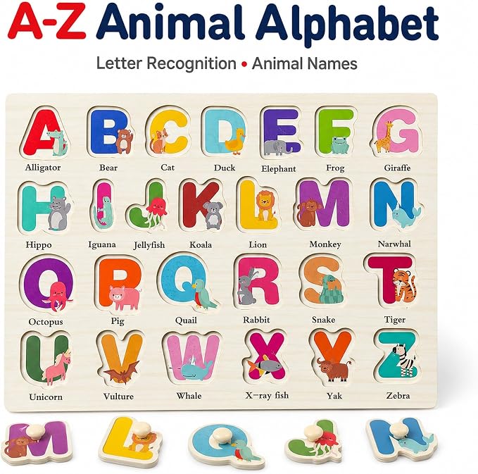 Wooden Peg Puzzles for Toddlers, 3 Pack Large Wooden Knob Puzzles for Ages 3-5, Montessori Shape Matching Toys, Preschool Learning Puzzles for Fine Motor Skills, Birthday Gifts for Boys Girls 3 4 5 - Image 3