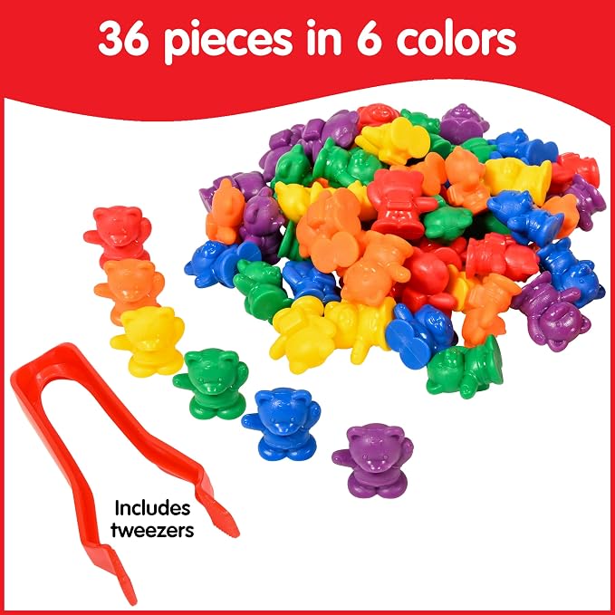 edxeducation Small Bear Counters - Mini Jar - Set of 60 - Early Math Manipulatives - Bear Counters, Tweezers and Actvity Guide - Home Learning - Image 3