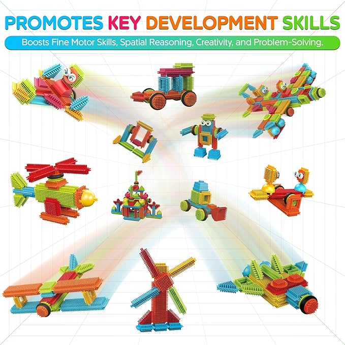 Contixo 144 pcs Bristle Shape 3D STEM Building Toys, Construction Learning Stacking Educational Block, Creativity Beyond Imagination, Inspirational, Safe & Durable, Recreational Toy for Kids Ages 3-8 - Image 4